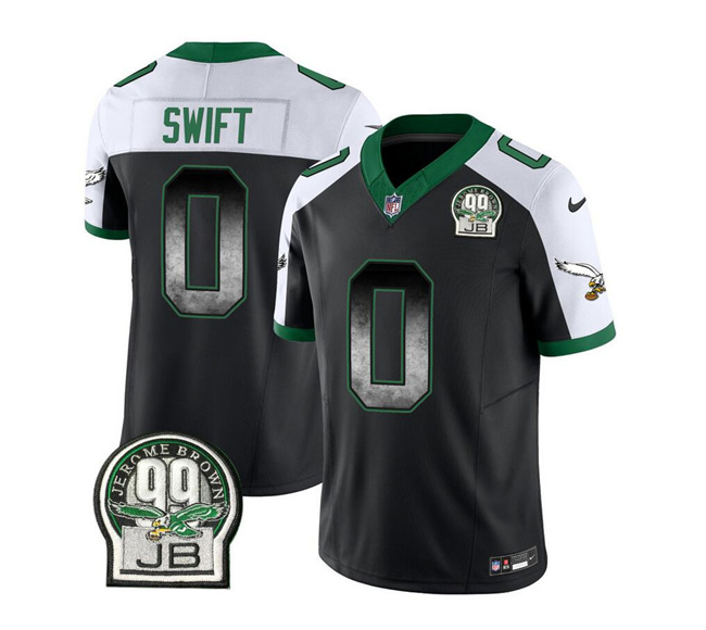 Men's Philadelphia Eagles #0 D'Andre Swift Black/White 2023 F.U.S.E. Throwback Vapor Untouchable Limited Football Stitched Jersey